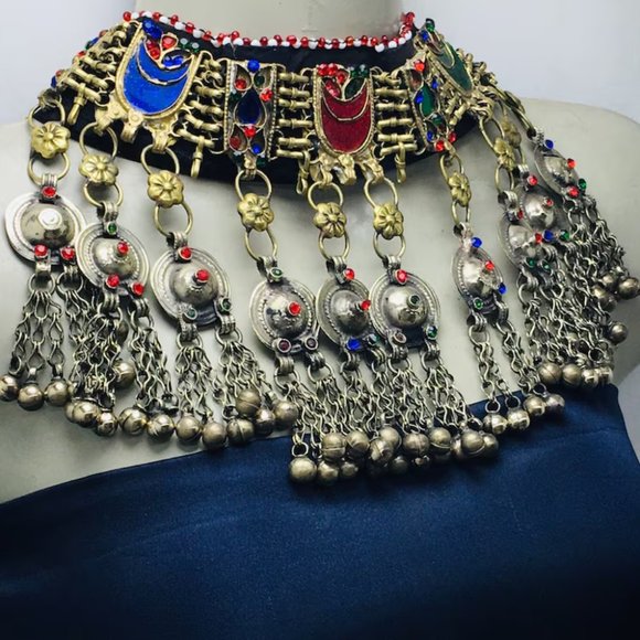 Vintage Choker Necklace, Handcrafted Tribal Collar Choker Necklace With Dangling - Picture 3 of 16